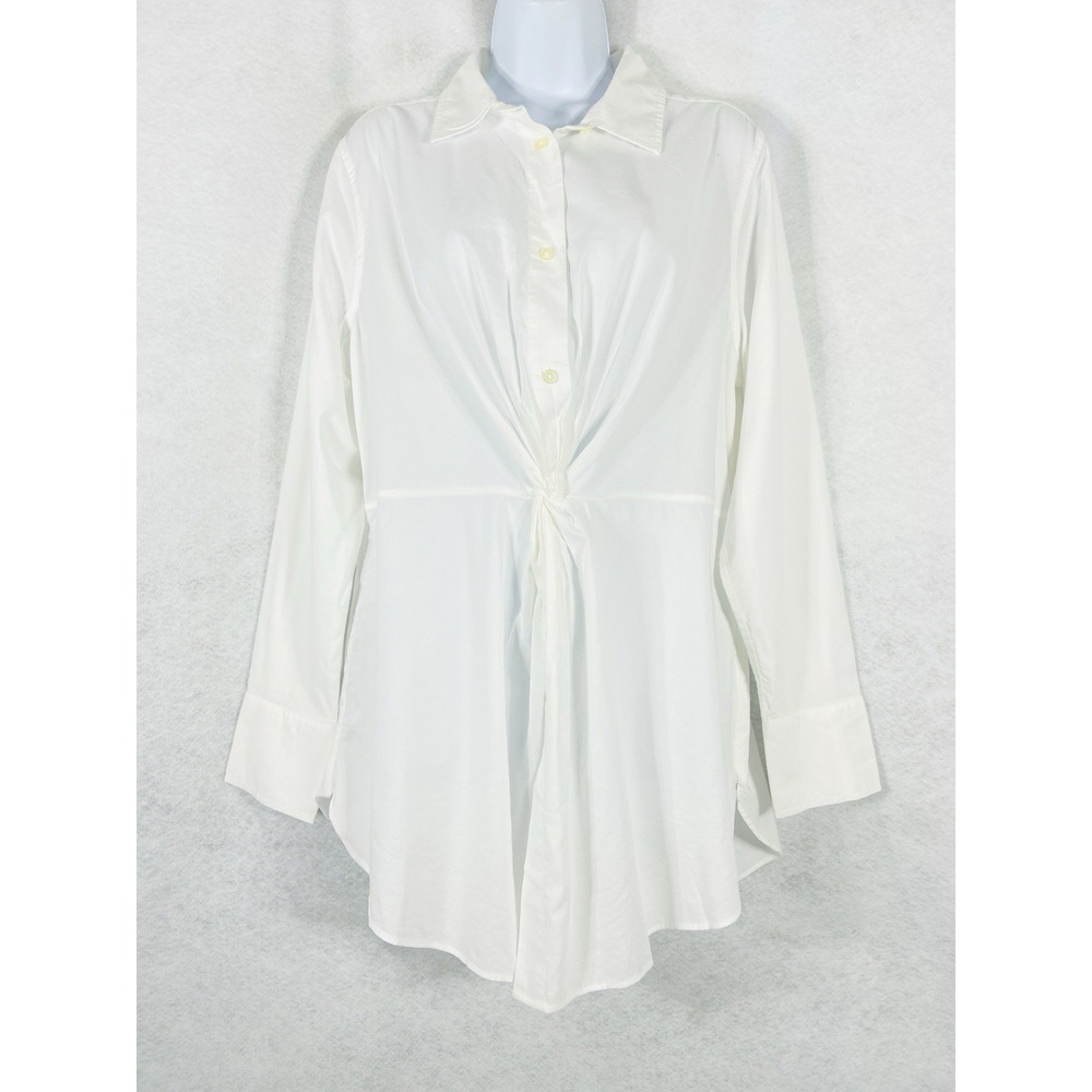 Loft Top Women's 12 White Twist Everyday Tunic Long Sleeve Button Front New